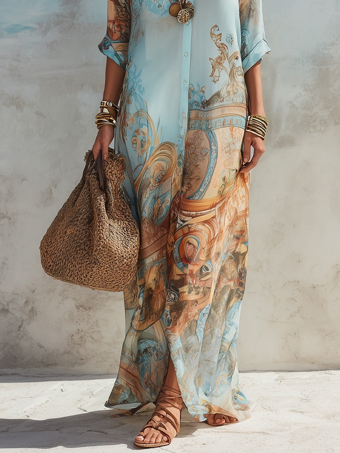 Seraphina | Vintage Floral Maxi Shirt Dress