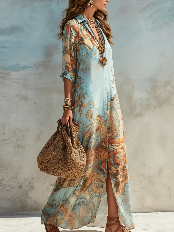 Seraphina | Vintage Floral Maxi Shirt Dress