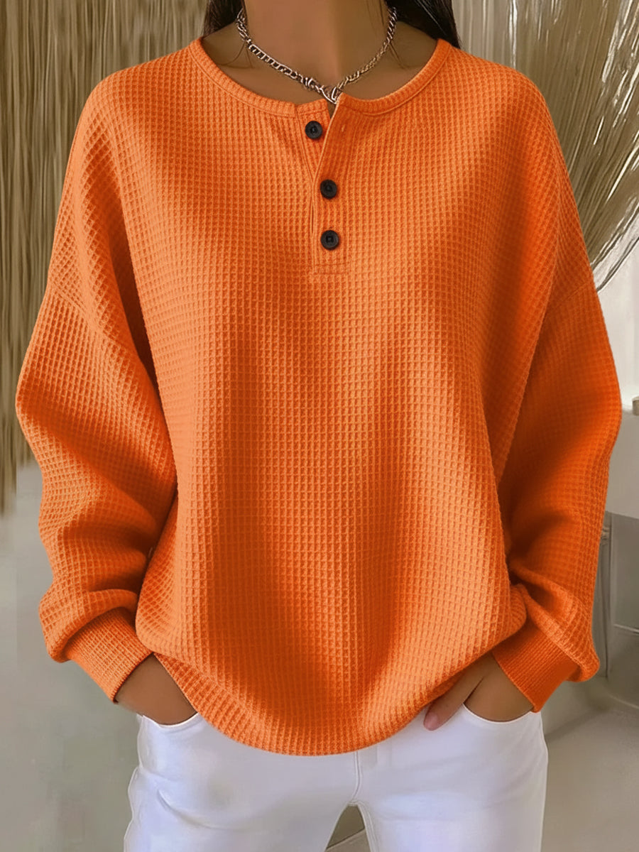 Georgina | Relaxed Waffle Knit Henley Top
