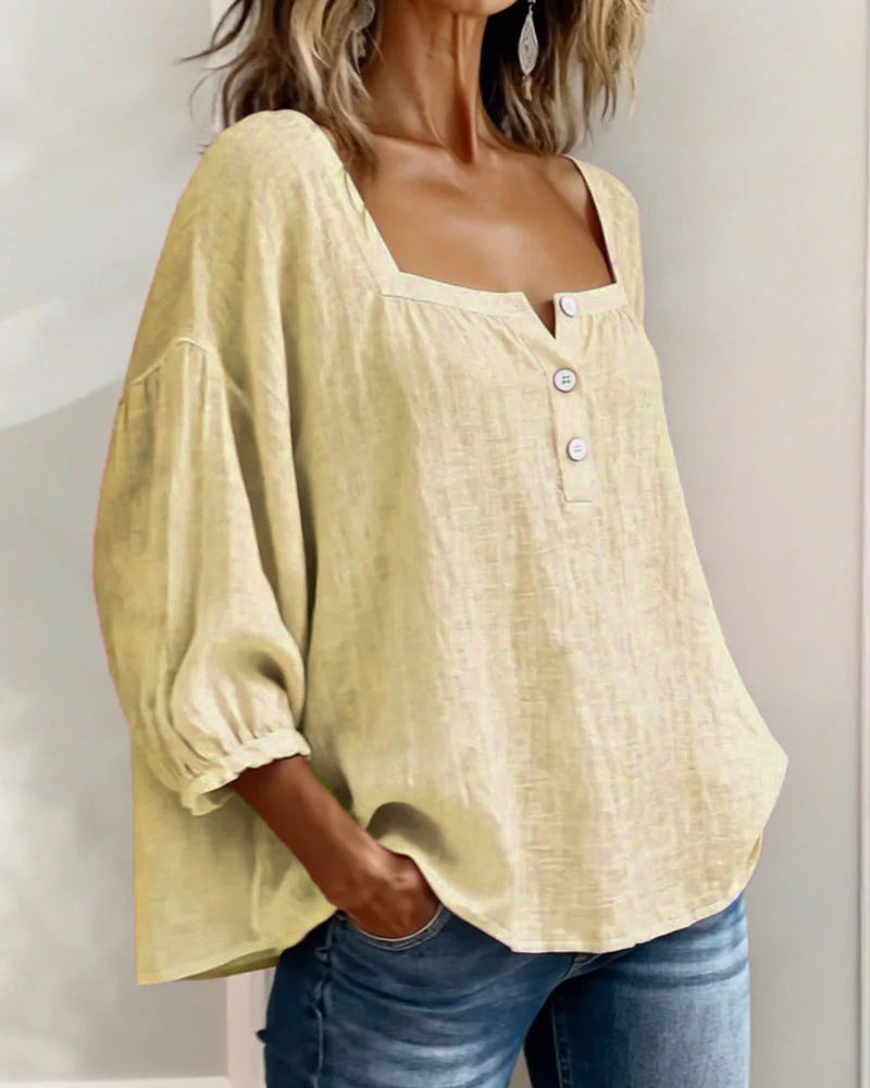 Fiona | Square Neck Blouse 3/4 Puff Sleeve Top