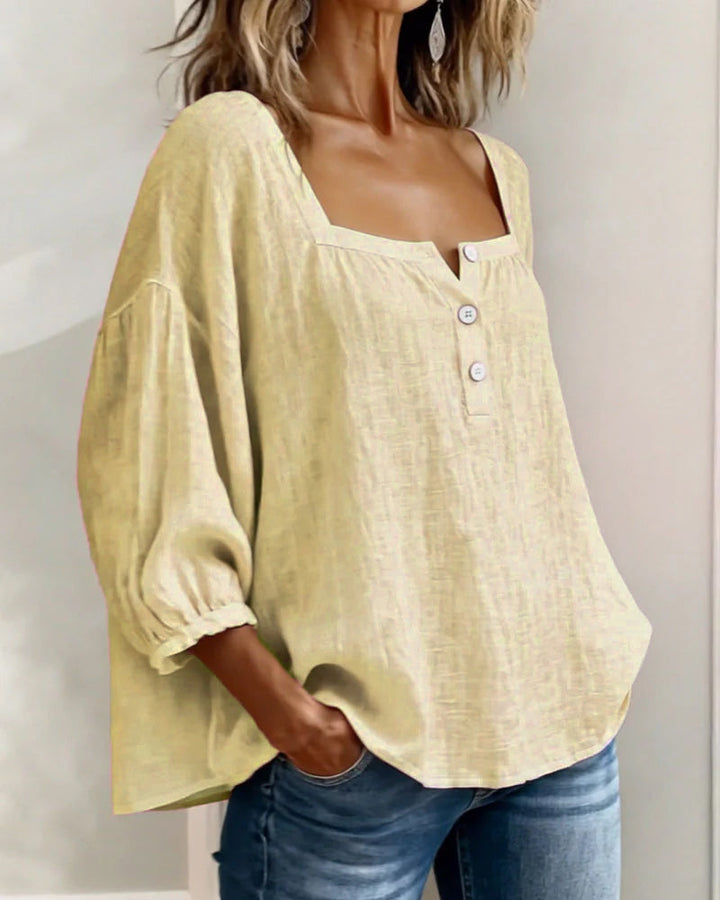Fiona | Square Neck Blouse 3/4 Puff Sleeve Top