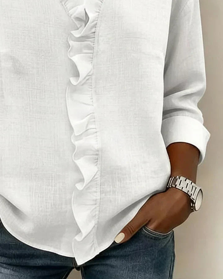 Indi | Blouse with Ruffles, V-Neck and Long Sleeves