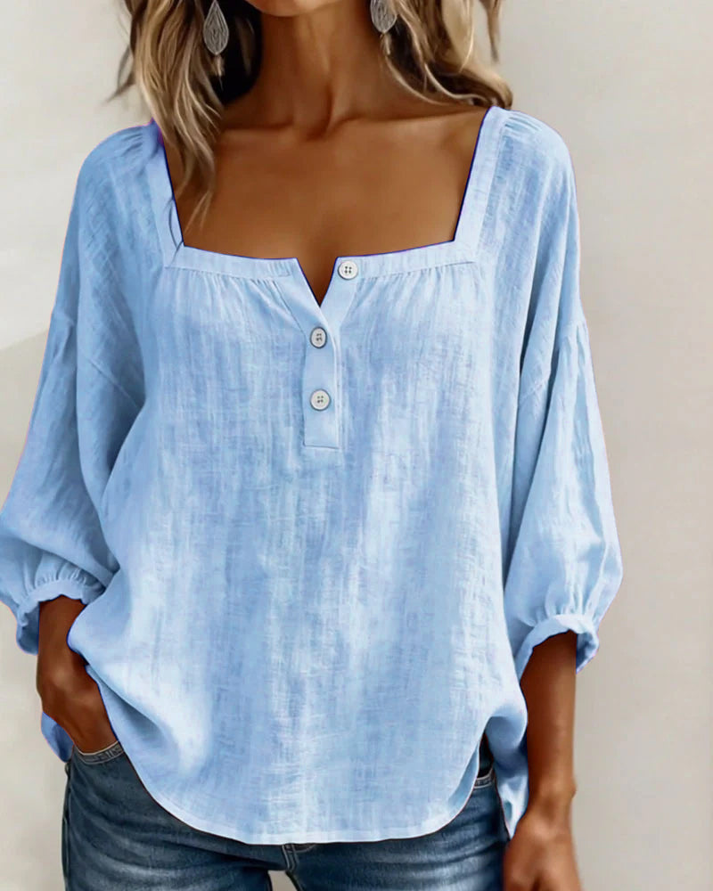 Fiona | Square Neck Blouse 3/4 Puff Sleeve Top