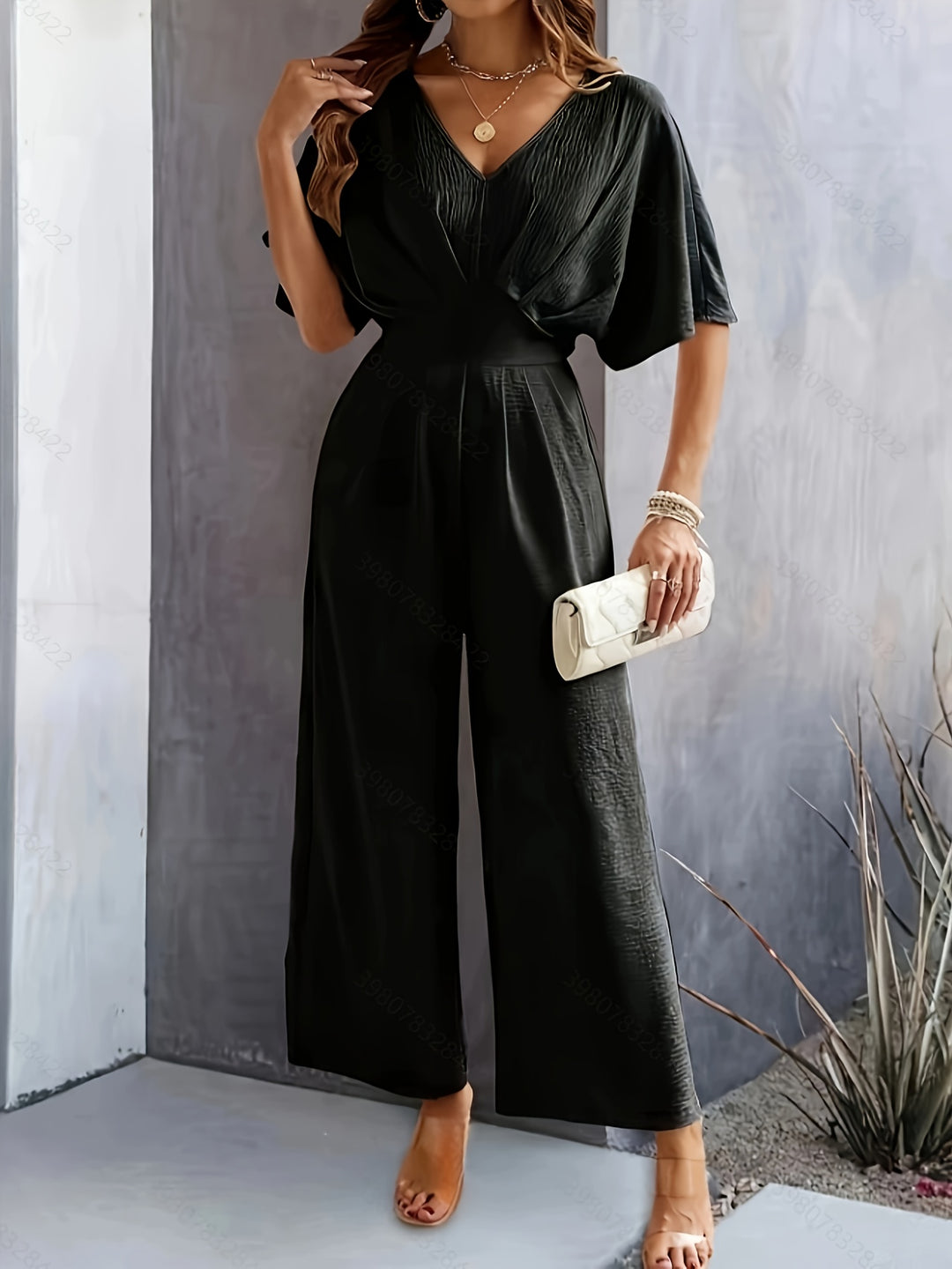 Amelie | Elegant Wide-Leg V-Neck Jumpsuit