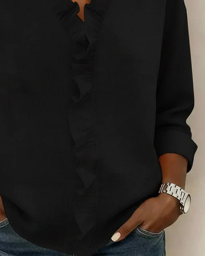 Indi | Blouse with Ruffles, V-Neck and Long Sleeves