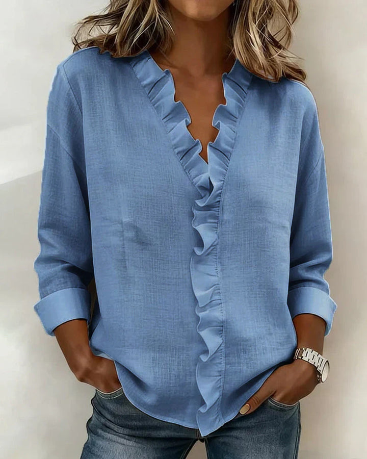 Indi | Blouse with Ruffles, V-Neck and Long Sleeves