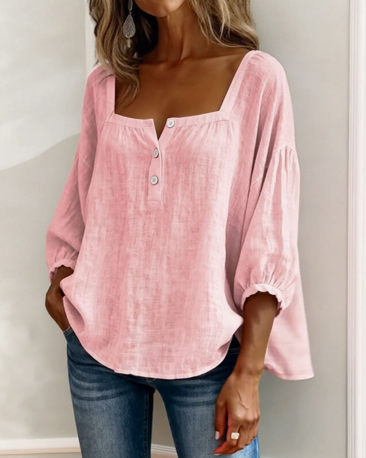 Fiona | Square Neck Blouse 3/4 Puff Sleeve Top
