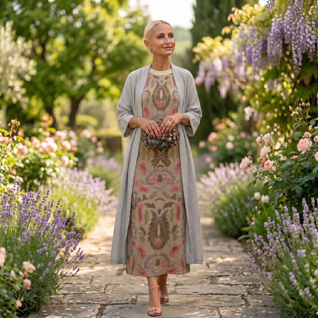 Celestine | Elegant Printed Maxi Dress & Vest Set