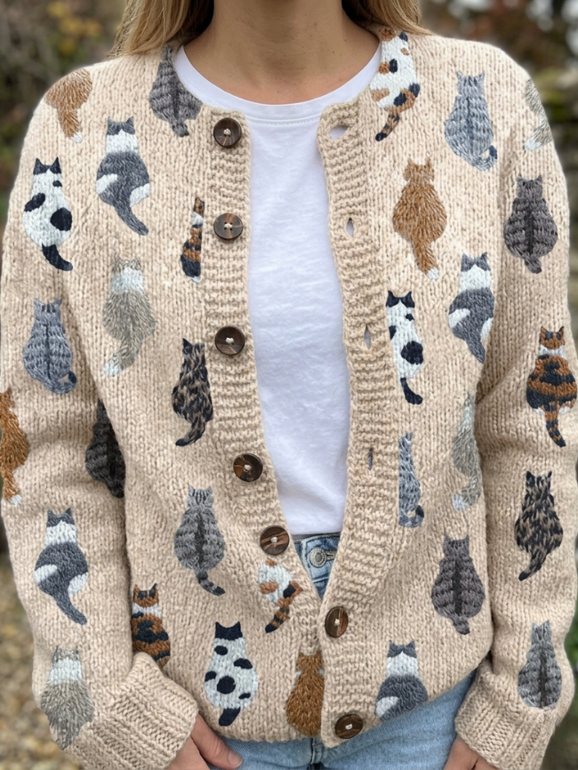 Colette | Artistic Cat Print Cardigan