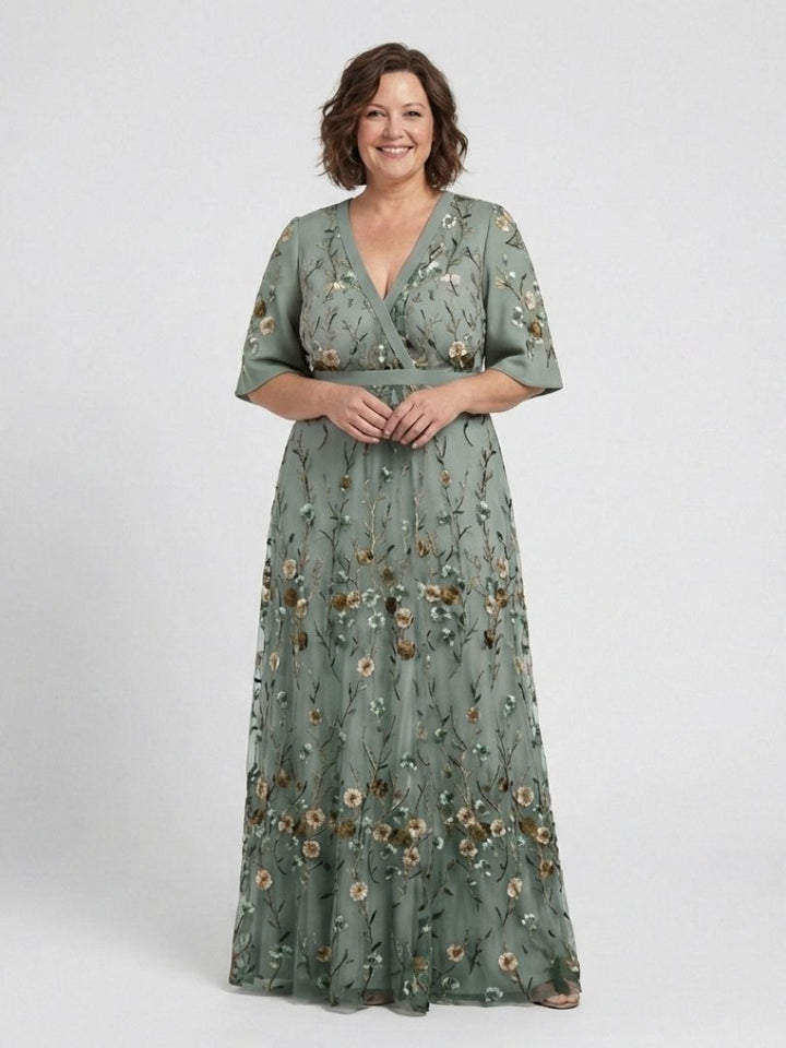 Evade | Floral V Neck Short Sleeve Maxi Dress