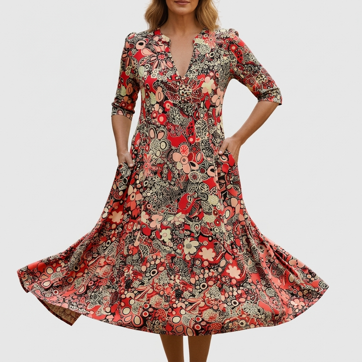 Harlow | Graceful V-Neck Elegance Midi Dress
