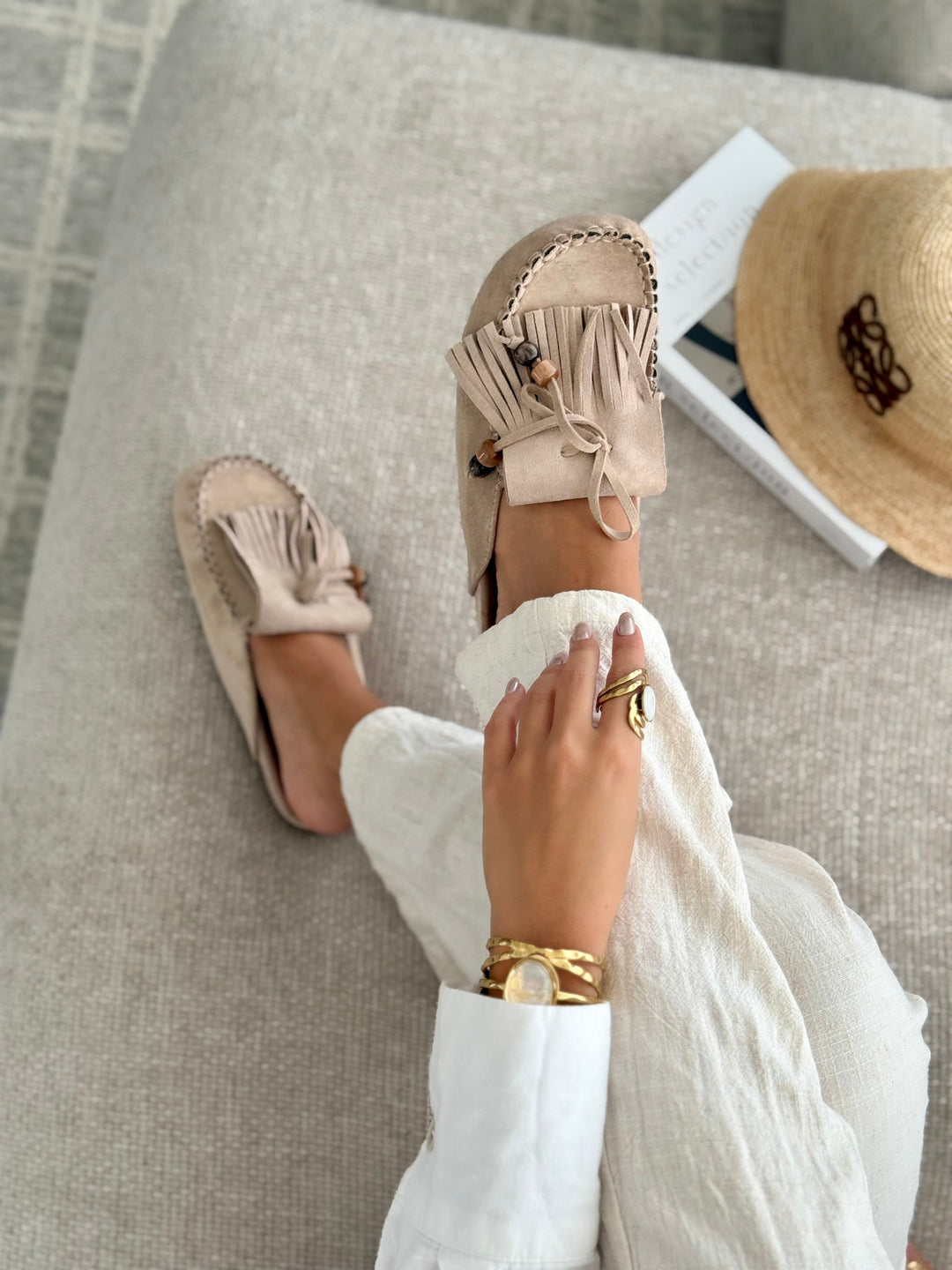 Marielle | Suede-Style Fringed Slip-On Mules