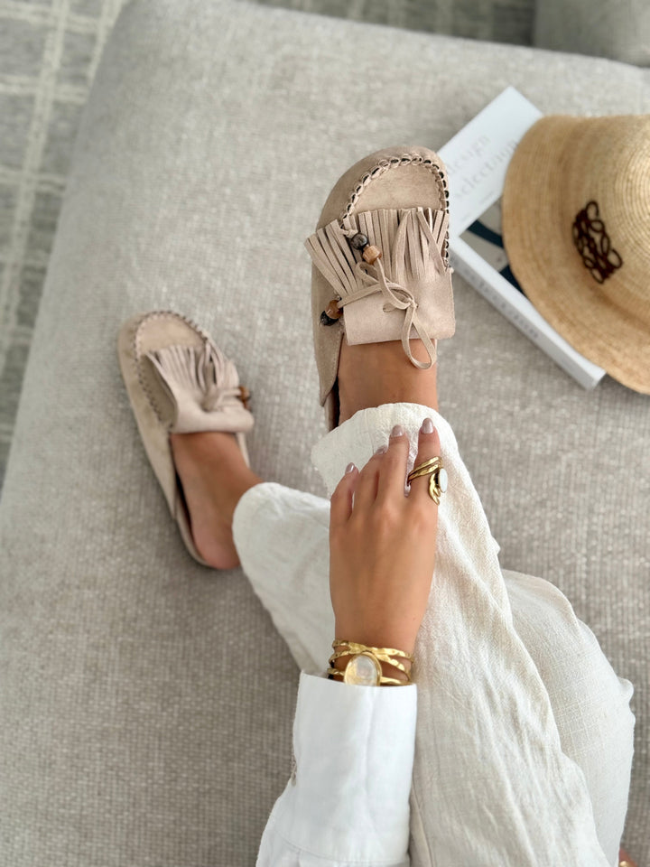 Marielle | Suede-Style Fringed Slip-On Mules