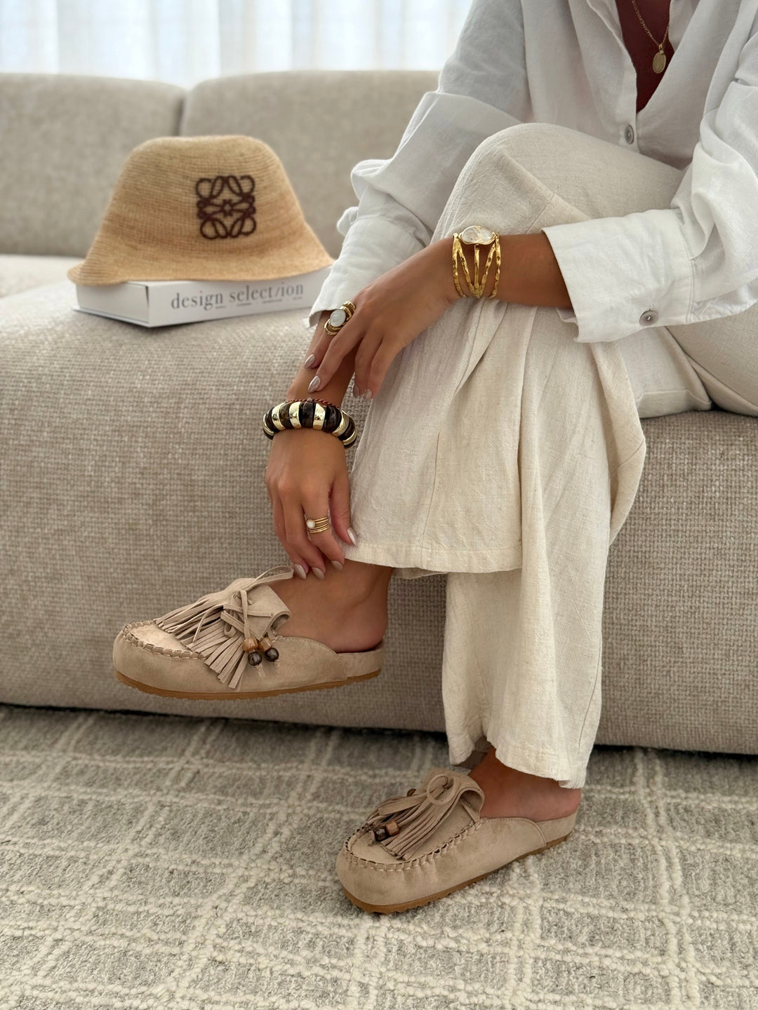Marielle | Suede-Style Fringed Slip-On Mules