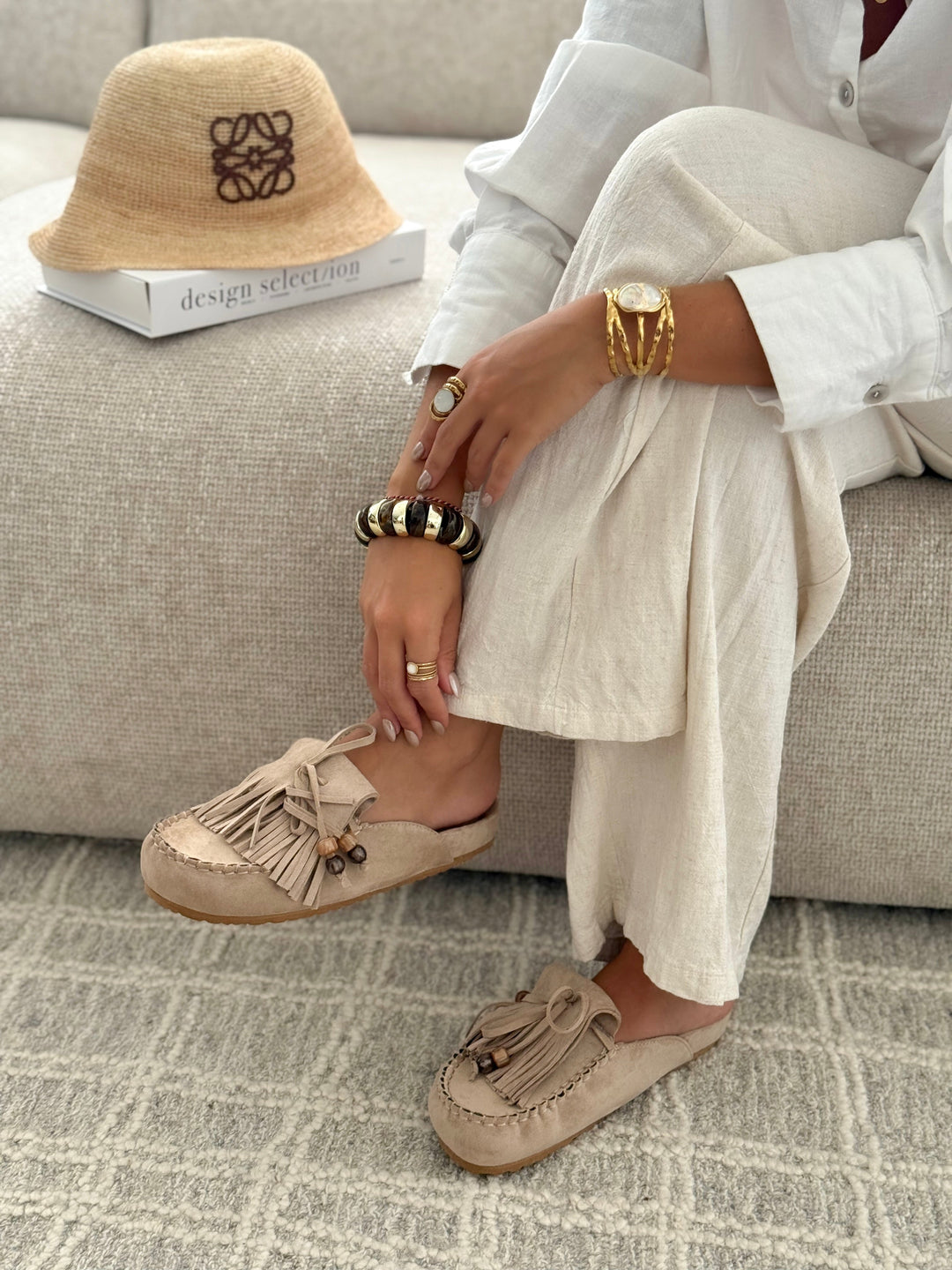Marielle | Suede-Style Fringed Slip-On Mules