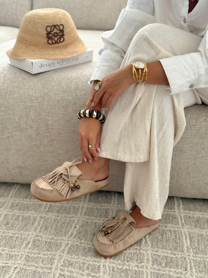 Marielle | Suede-Style Fringed Slip-On Mules