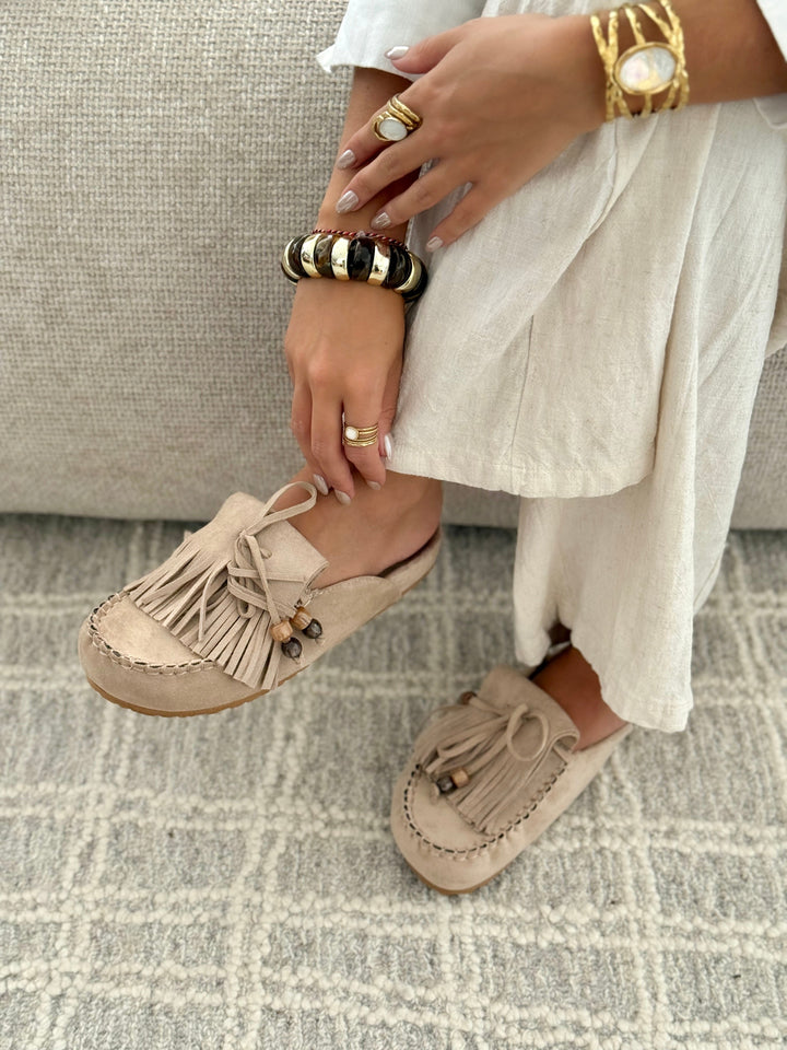 Marielle | Suede-Style Fringed Slip-On Mules