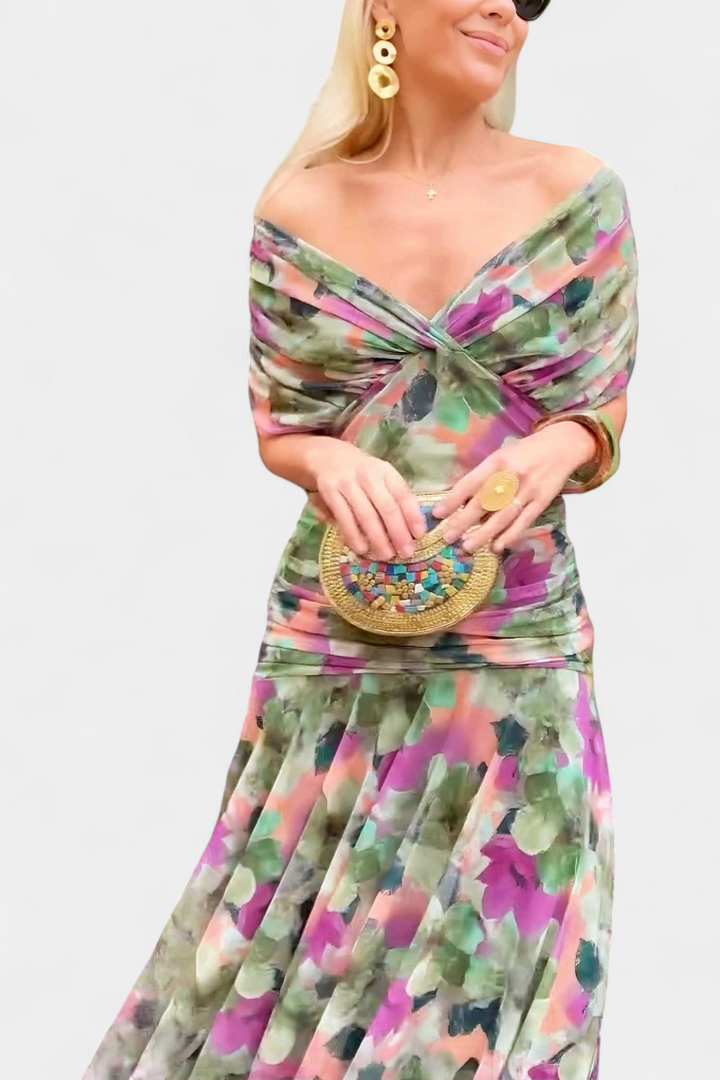 Florendra | Long Floral V Neck Dress