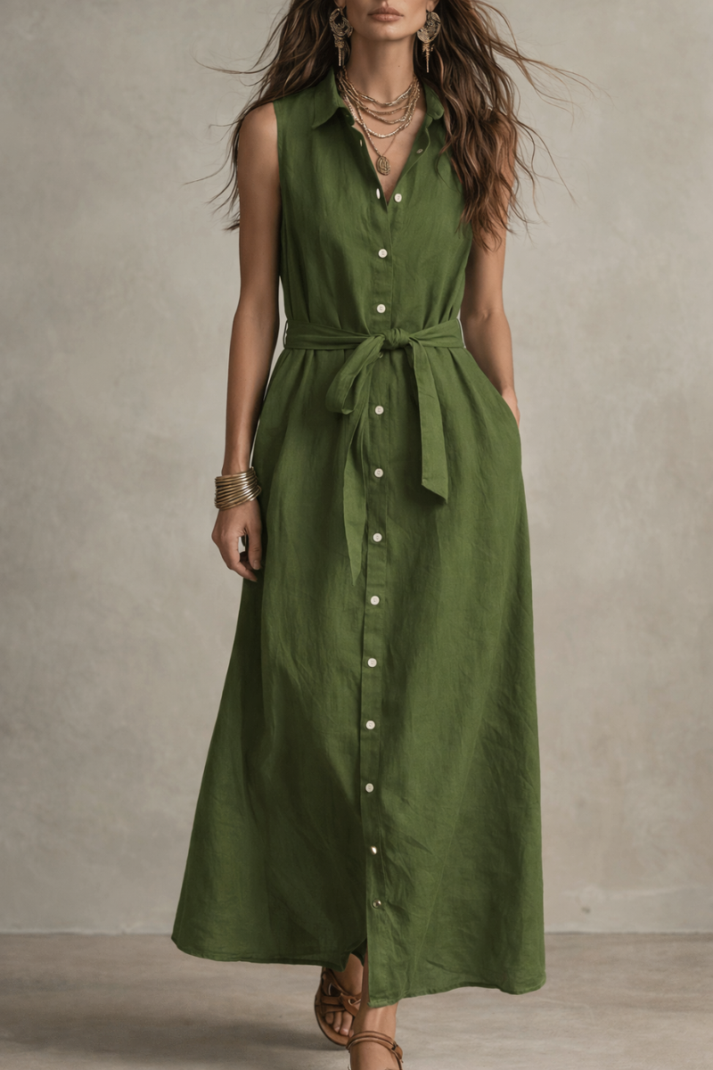 Olive | Elegant Button Front Shirt Maxi Dress