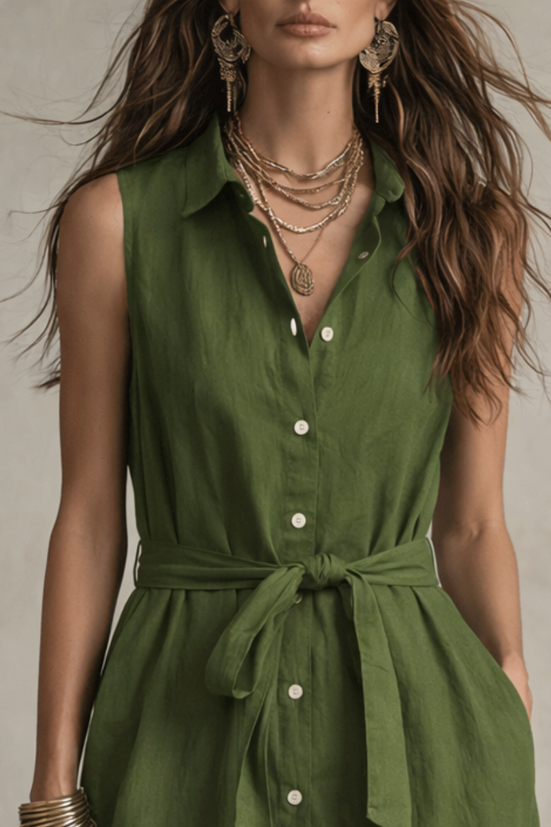 Olive | Elegant Button Front Shirt Maxi Dress
