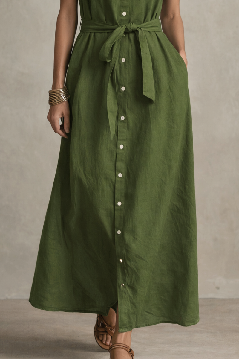 Olive | Elegant Button Front Shirt Maxi Dress