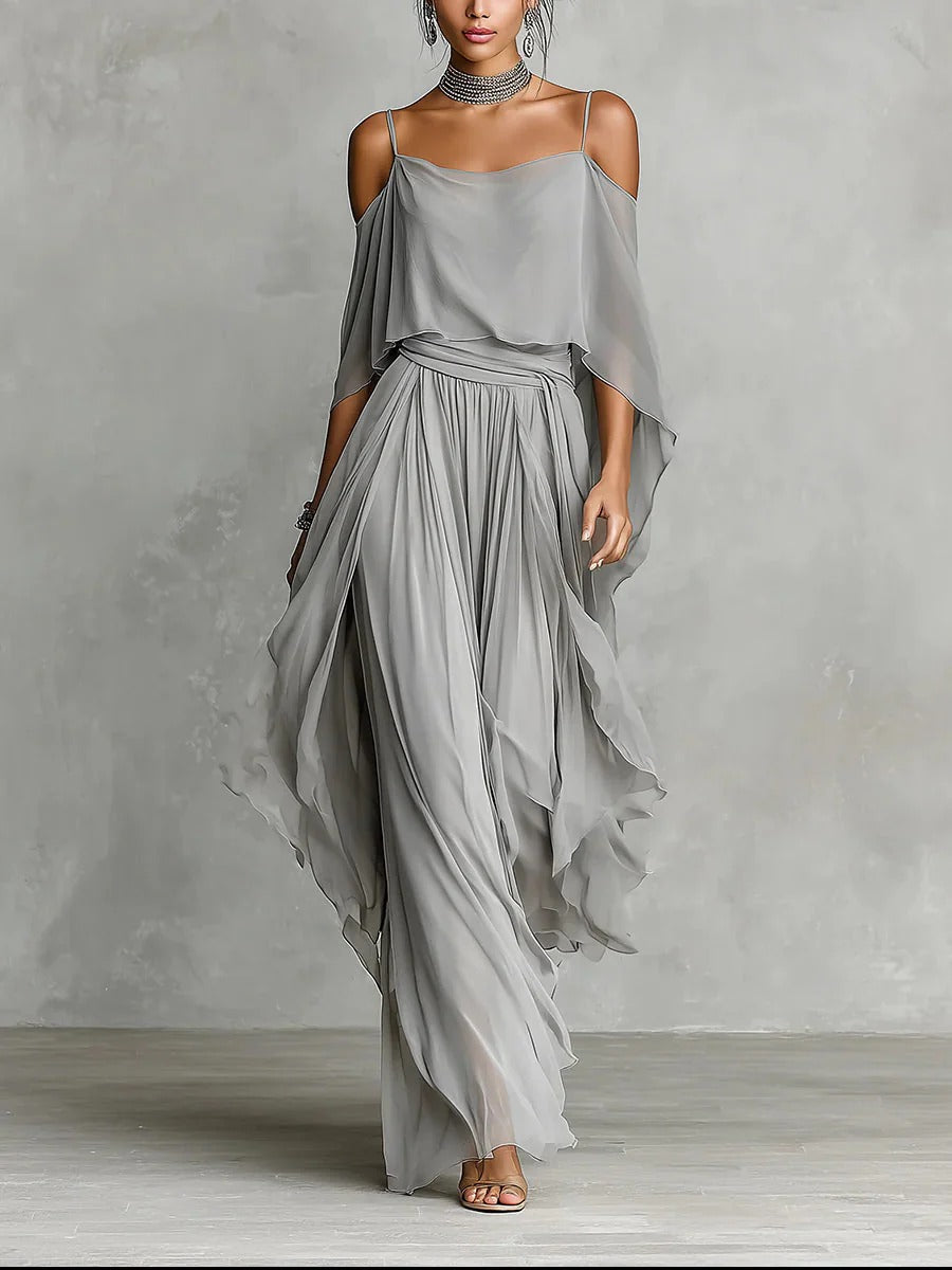 Isabela | Elegant Grey Chiffon Co-Ord Set
