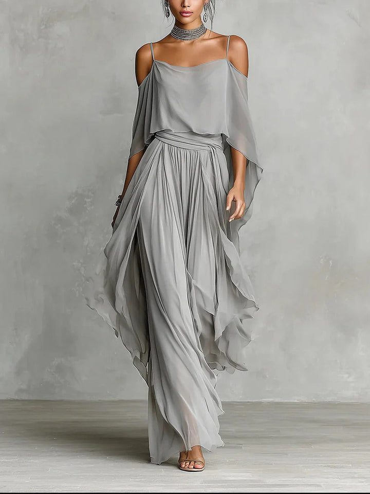 Isabela | Elegant Grey Chiffon Co-Ord Set