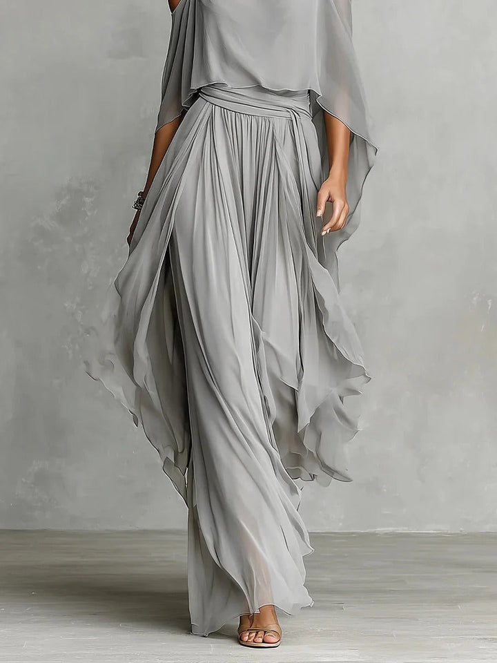 Isabela | Elegant Grey Chiffon Co-Ord Set