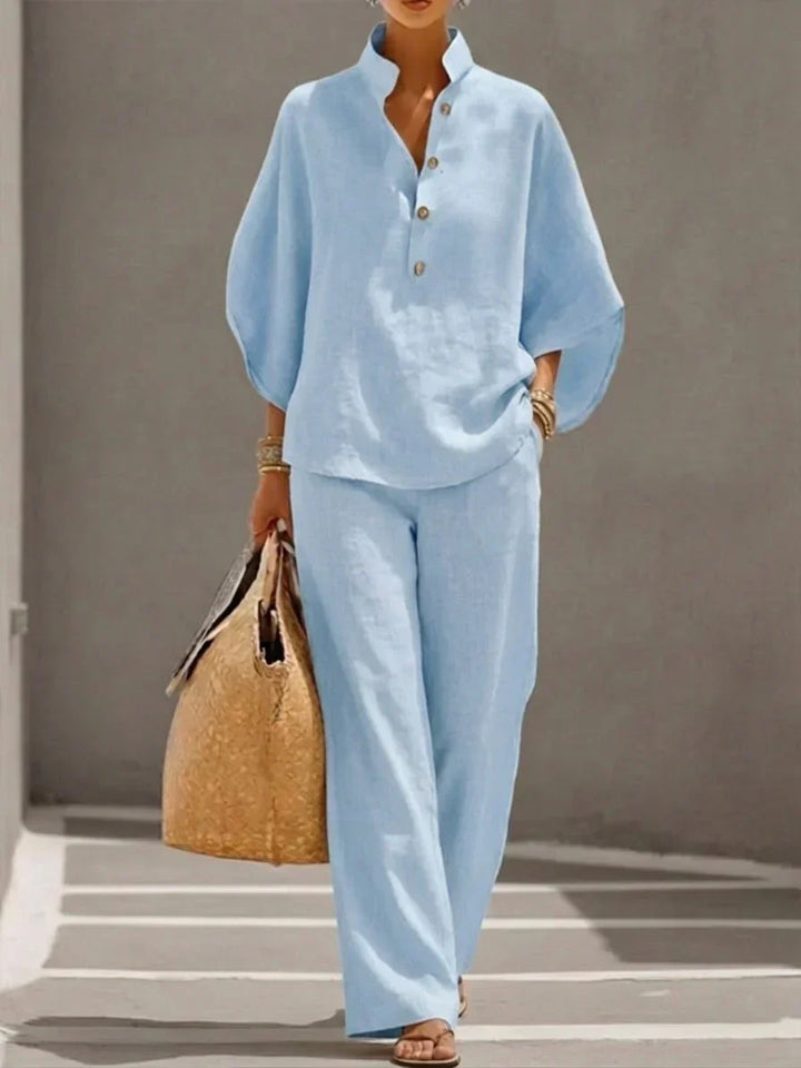 Maribel | Elegant Batwing Top & Wide-Leg Trousers Set