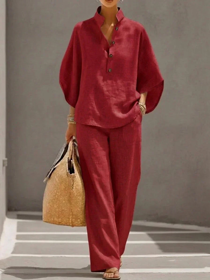 Maribel | Elegant Batwing Top & Wide-Leg Trousers Set
